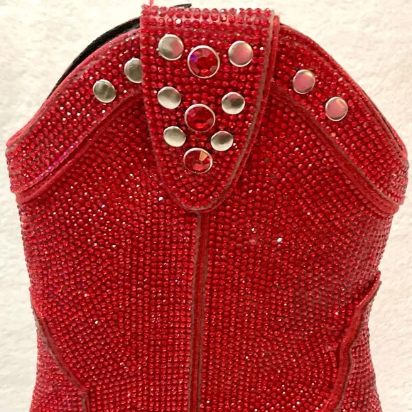 Red Clubexx Dolls Kill Rhinestone Pointed Toe Sparkly CowBoy Boots Size 7M