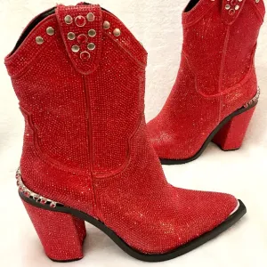 Red Clubexx Dolls Kill Rhinestone Pointed Toe Sparkly CowBoy Boots Size 7M