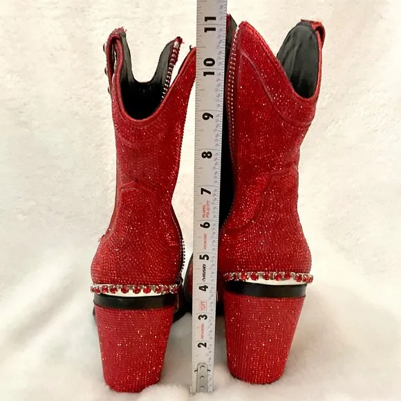 Red Clubexx Dolls Kill Rhinestone Pointed Toe Sparkly CowBoy Boots Size 7M