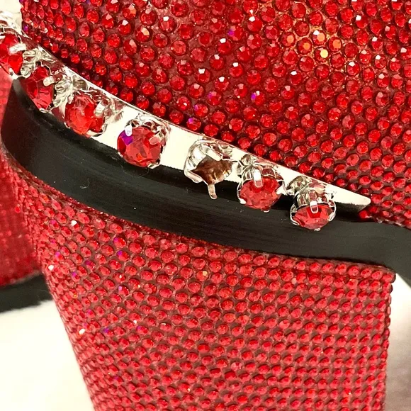 Red Clubexx Dolls Kill Rhinestone Pointed Toe Sparkly CowBoy Boots Size 7M