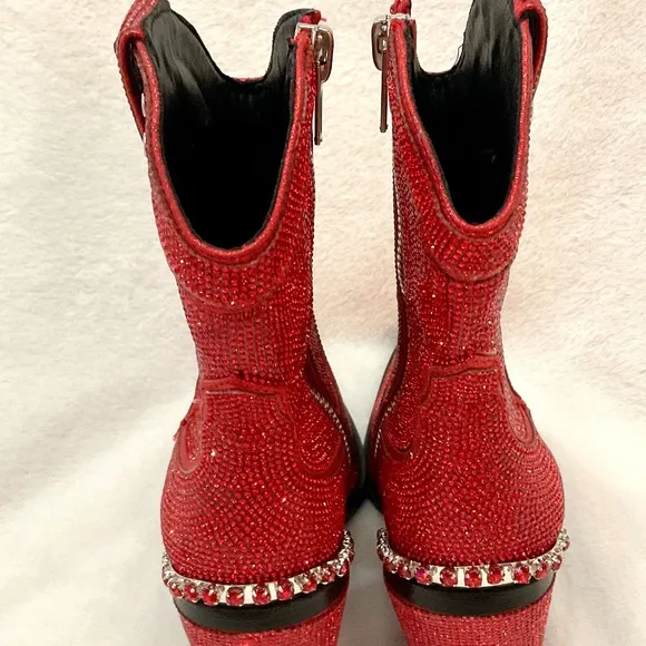 Red Clubexx Dolls Kill Rhinestone Pointed Toe Sparkly CowBoy Boots Size 7M