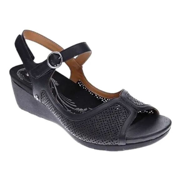 Revere Kaya Shoes Women Size 9M Black Backstrap Wedge Sandals