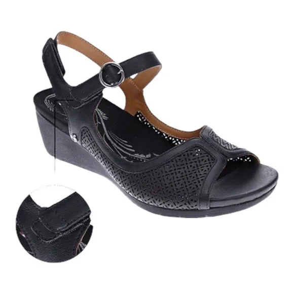 Revere Kaya Shoes Women Size 9M Black Backstrap Wedge Sandals