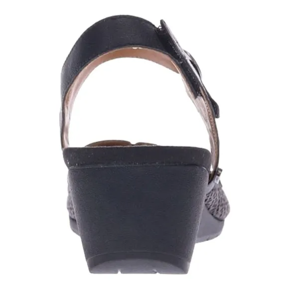 Revere Kaya Shoes Women Size 9M Black Backstrap Wedge Sandals