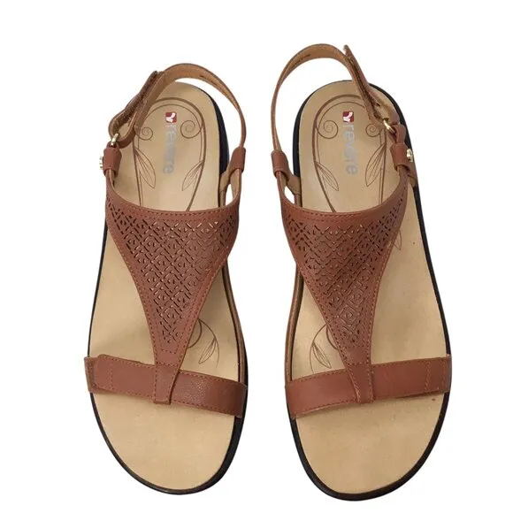 Revere Santa Fe Sandals NWOT Cognac Brown Leather Arch Support T Strap 9 / 40
