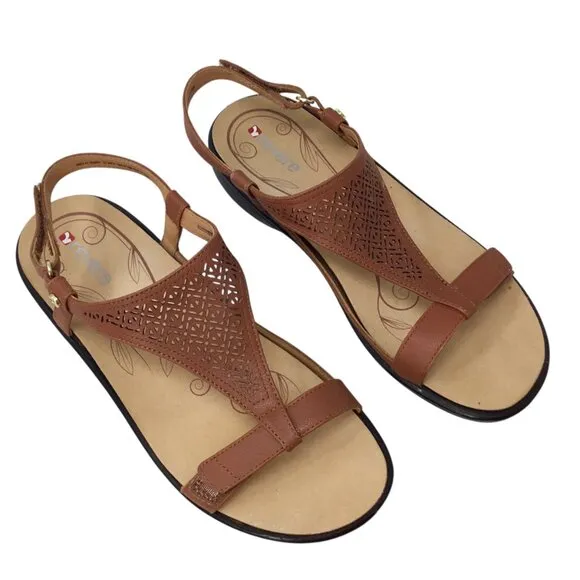 Revere Santa Fe Sandals NWOT Cognac Brown Leather Arch Support T Strap 9 / 40