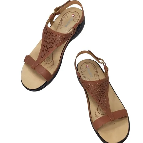 Revere Santa Fe Sandals NWOT Cognac Brown Leather Arch Support T Strap 9 / 40