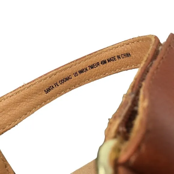 Revere Santa Fe Sandals NWOT Cognac Brown Leather Arch Support T Strap 9 / 40