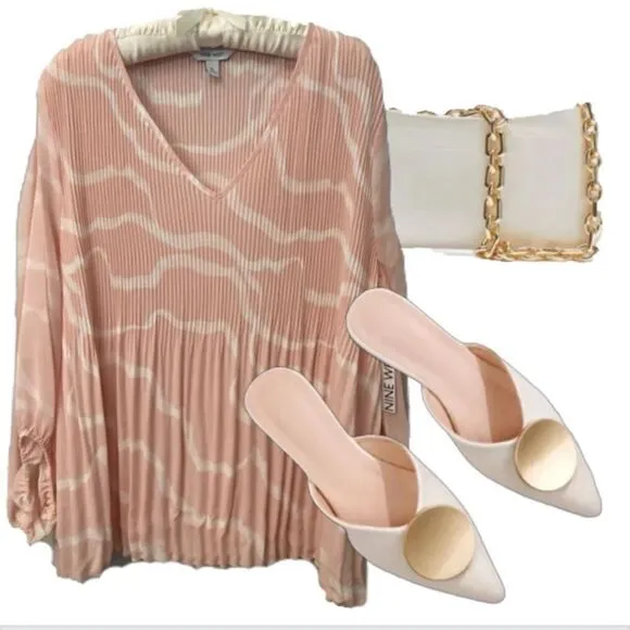 Riveted Off White Crème Gold Pointed Toe Flat Mules Shoes