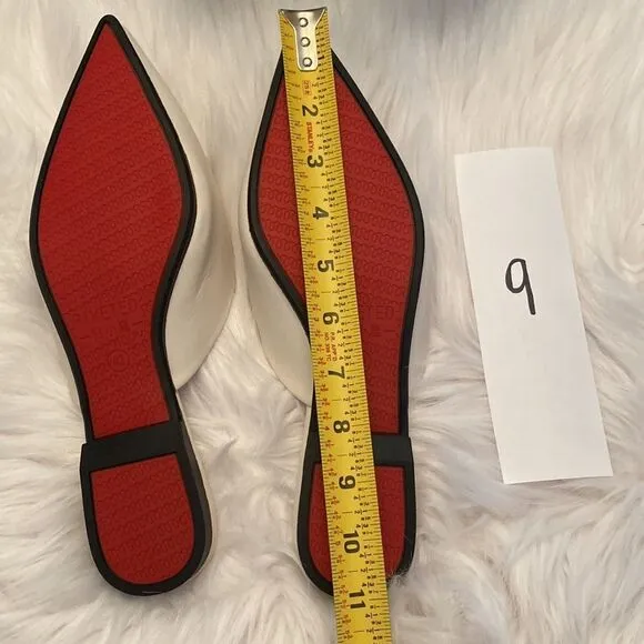 Riveted Off White Crème Gold Pointed Toe Flat Mules Shoes