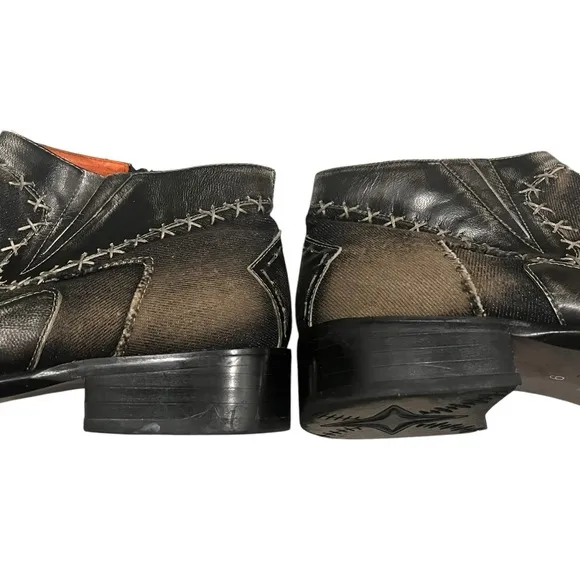 Robert Wayne ‘Morris’ Black Denim and Leather Patchwork Ankle Boot Shoes, Sz 9