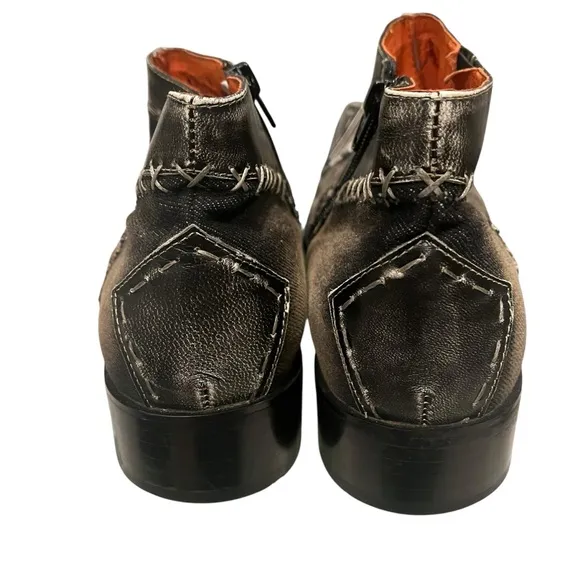 Robert Wayne ‘Morris’ Black Denim and Leather Patchwork Ankle Boot Shoes, Sz 9
