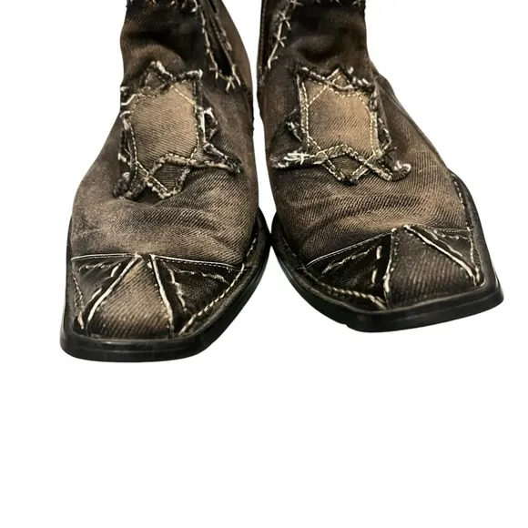 Robert Wayne ‘Morris’ Black Denim and Leather Patchwork Ankle Boot Shoes, Sz 9