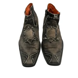 Robert Wayne ‘Morris’ Black Denim and Leather Patchwork Ankle Boot Shoes, Sz 9