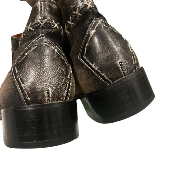 Robert Wayne ‘Morris’ Black Denim and Leather Patchwork Ankle Boot Shoes, Sz 9