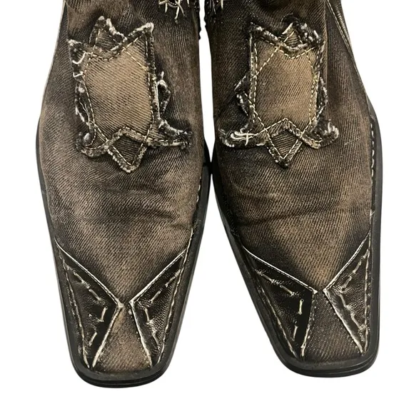 Robert Wayne ‘Morris’ Black Denim and Leather Patchwork Ankle Boot Shoes, Sz 9