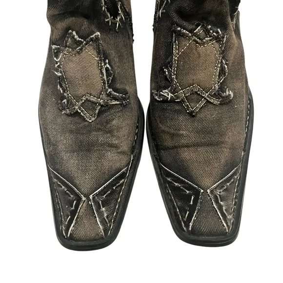 Robert Wayne ‘Morris’ Black Denim and Leather Patchwork Ankle Boot Shoes, Sz 9