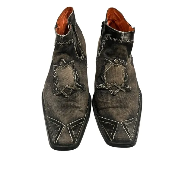 Robert Wayne ‘Morris’ Black Denim and Leather Patchwork Ankle Boot Shoes, Sz 9