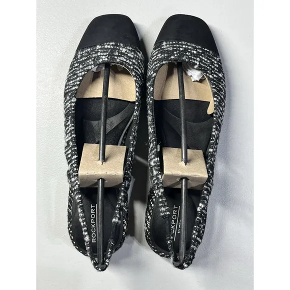 Rockport Sagey Slingback Pump Tweed Womens 8.5 Black Cap Toe Shoes