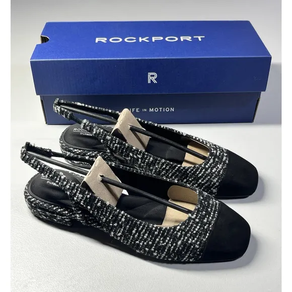 Rockport Sagey Slingback Pump Tweed Womens 8.5 Black Cap Toe Shoes