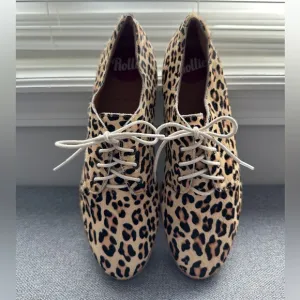 Rollie Derby Camel Leopard Calf Hair Oxford Shoes