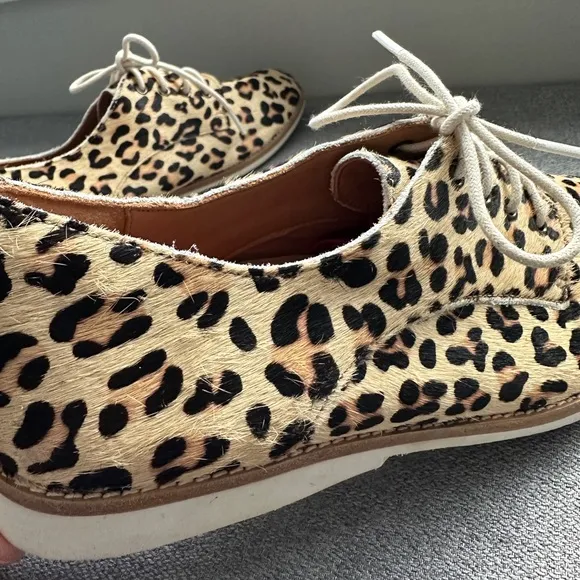Rollie Derby Camel Leopard Calf Hair Oxford Shoes