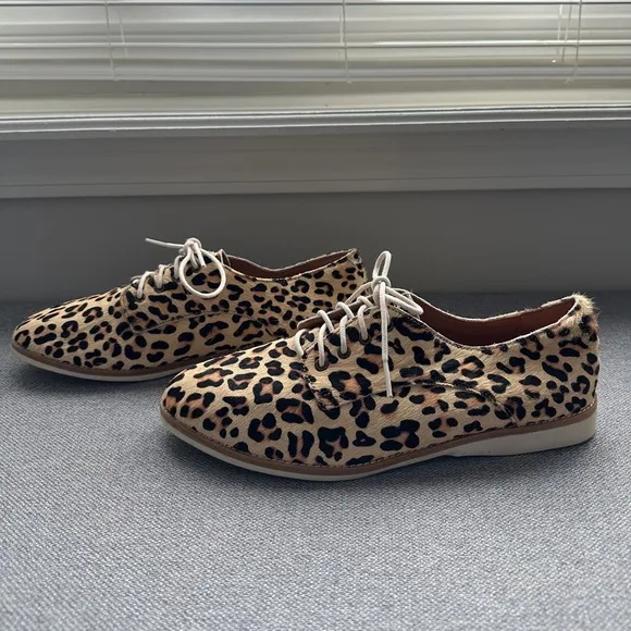 Rollie Derby Camel Leopard Calf Hair Oxford Shoes