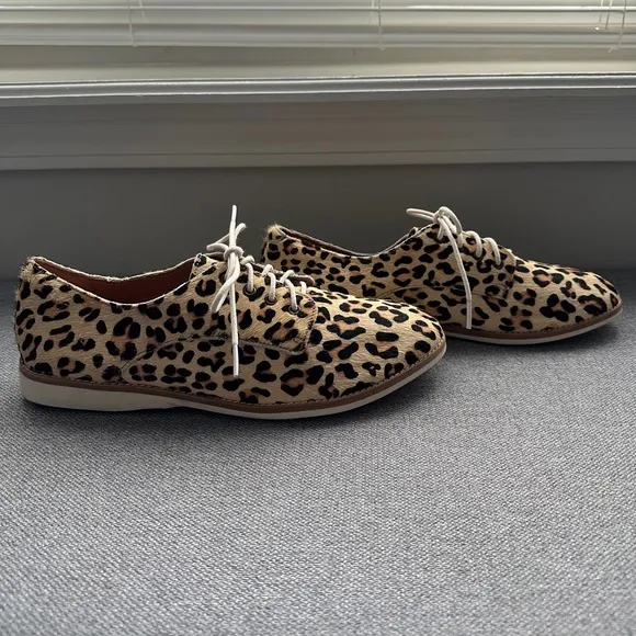 Rollie Derby Camel Leopard Calf Hair Oxford Shoes