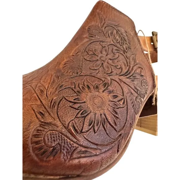 Roper Mika Tan Leather Size 9.5 Women's Tooled Peep Toe Heal NWOB