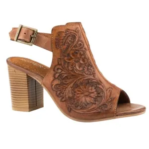 Roper Mika Tan Leather Size 9.5 Women's Tooled Peep Toe Heal NWOB