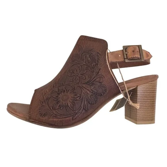 Roper Mika Tan Leather Size 9.5 Women's Tooled Peep Toe Heal NWOB