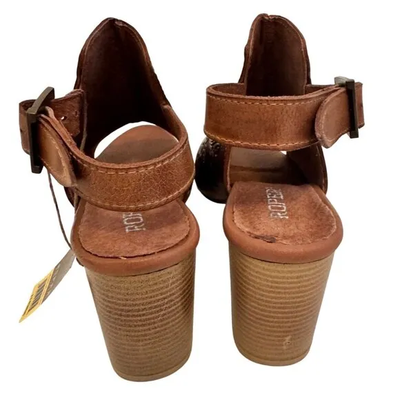 Roper Mika Tan Leather Size 9.5 Women's Tooled Peep Toe Heal NWOB