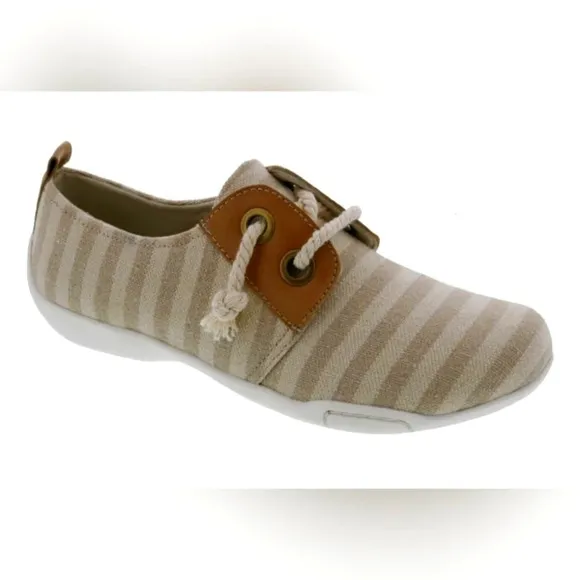 Ros Hommerson Calypso Sneaker Sand/Cream  size 7.5SS Stripe Canvas Athletic