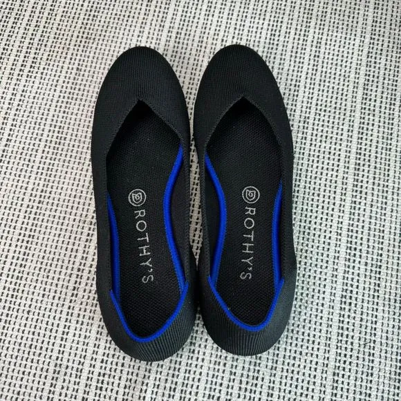Rothy's The Flat Black Solid Textile Ballet Comfort Shoes Women’s US W8.5