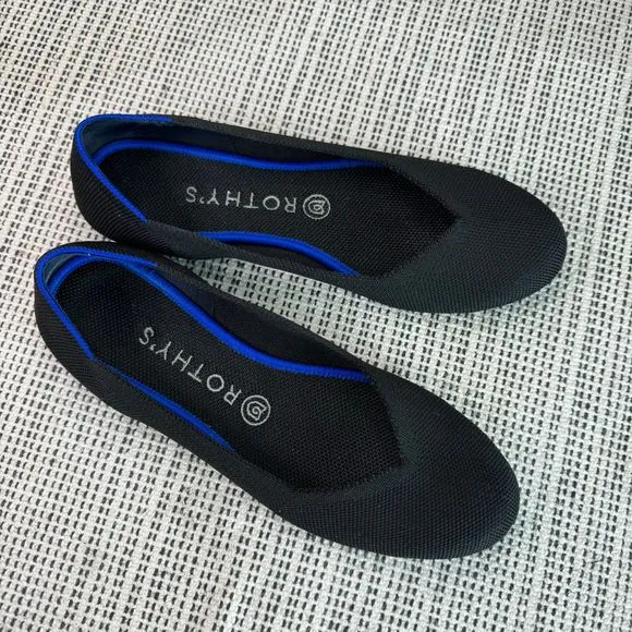 Rothy's The Flat Black Solid Textile Ballet Comfort Shoes Women’s US W8.5