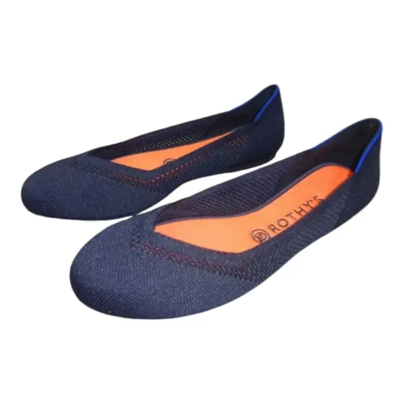 Rothys The Flat Maritime Navy Blue Lattice Round Toe Flat Slip on Shoes Size 11