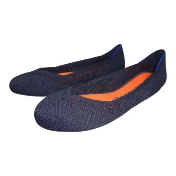 Rothys The Flat Maritime Navy Blue Lattice Round Toe Flat Slip on Shoes Size 11
