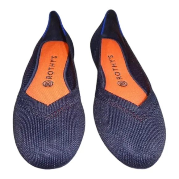 Rothys The Flat Maritime Navy Blue Lattice Round Toe Flat Slip on Shoes Size 11