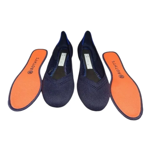 Rothys The Flat Maritime Navy Blue Lattice Round Toe Flat Slip on Shoes Size 11