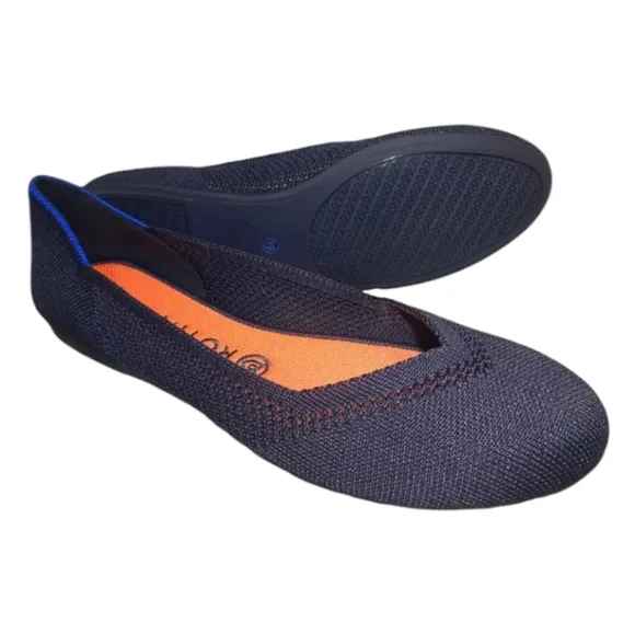 Rothys The Flat Maritime Navy Blue Lattice Round Toe Flat Slip on Shoes Size 11