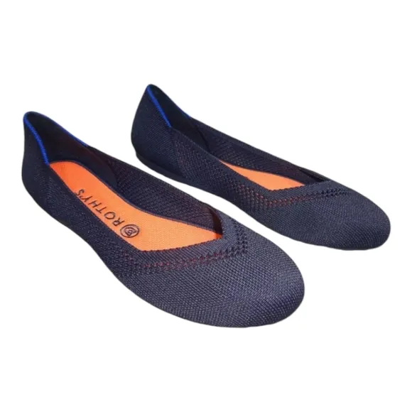 Rothys The Flat Maritime Navy Blue Lattice Round Toe Flat Slip on Shoes Size 11