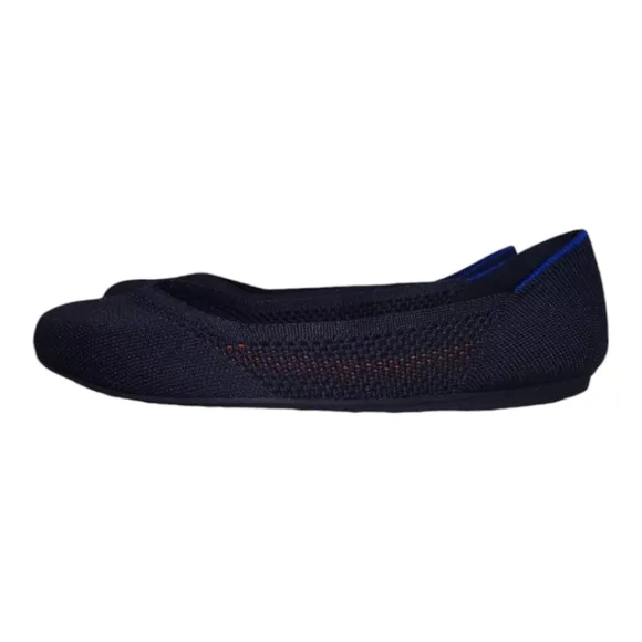 Rothys The Flat Maritime Navy Blue Lattice Round Toe Flat Slip on Shoes Size 11