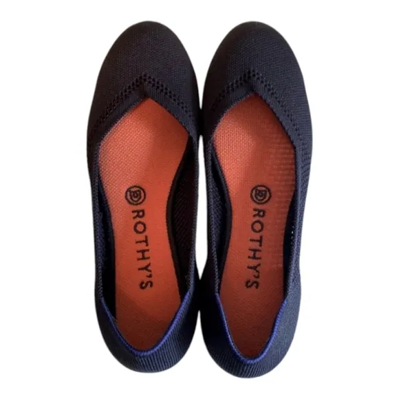 Rothys The Flat Maritime Navy Blue Lattice Round Toe Flat Slip on Shoes Size 11