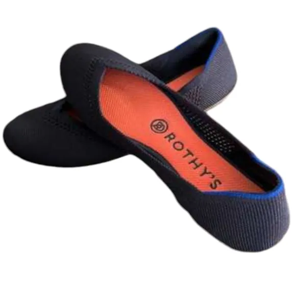 Rothys The Flat Maritime Navy Blue Lattice Round Toe Flat Slip on Shoes Size 11