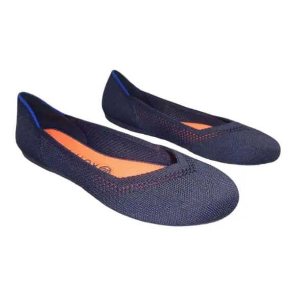 Rothys The Flat Maritime Navy Blue Lattice Round Toe Flat Slip on Shoes Size 11