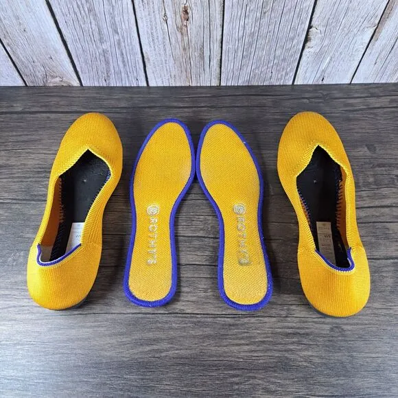 Rothy's The Flat Slip On Ballet Flat Round Toe Marigold Women's Sz 9 Lemon Drop