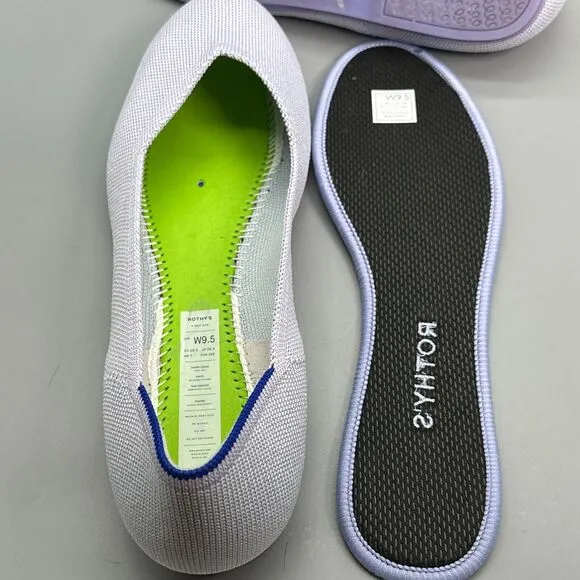Rothy's The Flat Women's 9.5 Blue Purple Pale Slip Round Toe Comfort Ballet Shoe