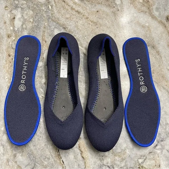 Rothys The Flat Women's Navy Blue Round Toe Slip on Flat Shoes