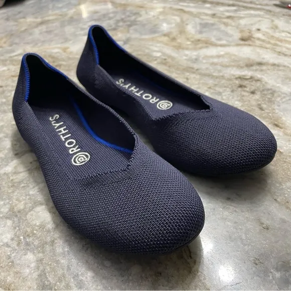 Rothys The Flat Women's Navy Blue Round Toe Slip on Flat Shoes