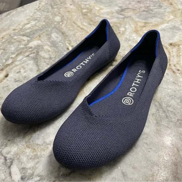 Rothys The Flat Women's Navy Blue Round Toe Slip on Flat Shoes